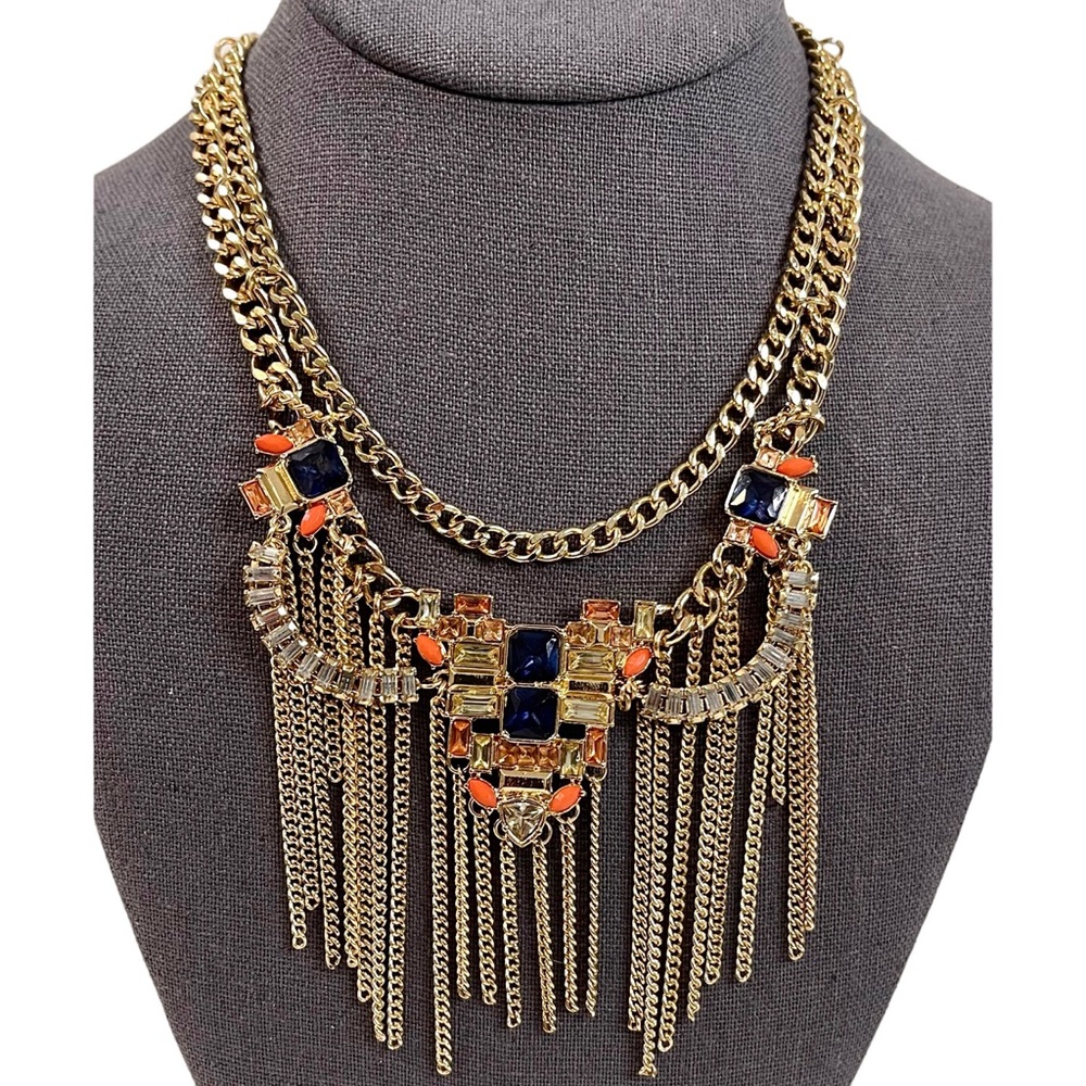 ❤️ BCBGeneration Rhinestone and Gold Fringe Necklace